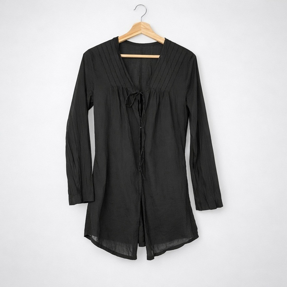 Athleta Black Long Sleeve Pleated V‑Neck Tunic Swim Cover Up Resort Wear Medium